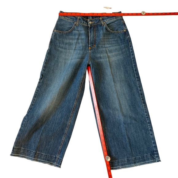 Preloved Made in Italy Men's Blue Mid Cropped Wide Leg Jeans Size 42 - Picture 5 of 14